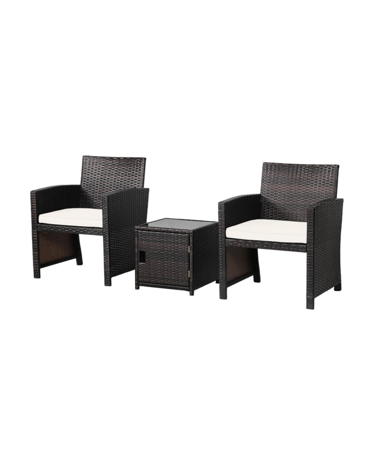 Clihome 3 Pieces Patio Wicker Furniture Set with Storage Table and Cover - White