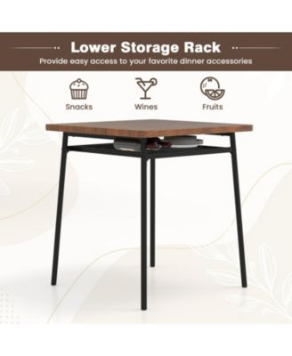 3-Piece Square Dining Table Set for 2 with Storage Rack