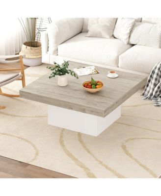 Modern LED Square Coffee Table, 35 Inch Living Room Centerpiece with 16-Color Lights, Minimalist Plug-in Design, Perfect
