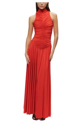 nocturne red dress Nocturne Tie Neck Midi Dress In Red - 60% Off