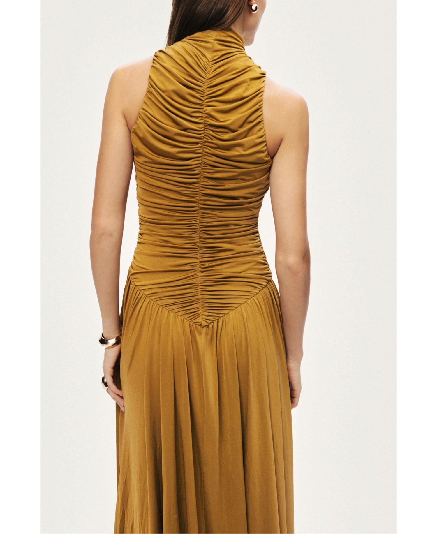 Women's Ruched High-Neck Maxi Dress