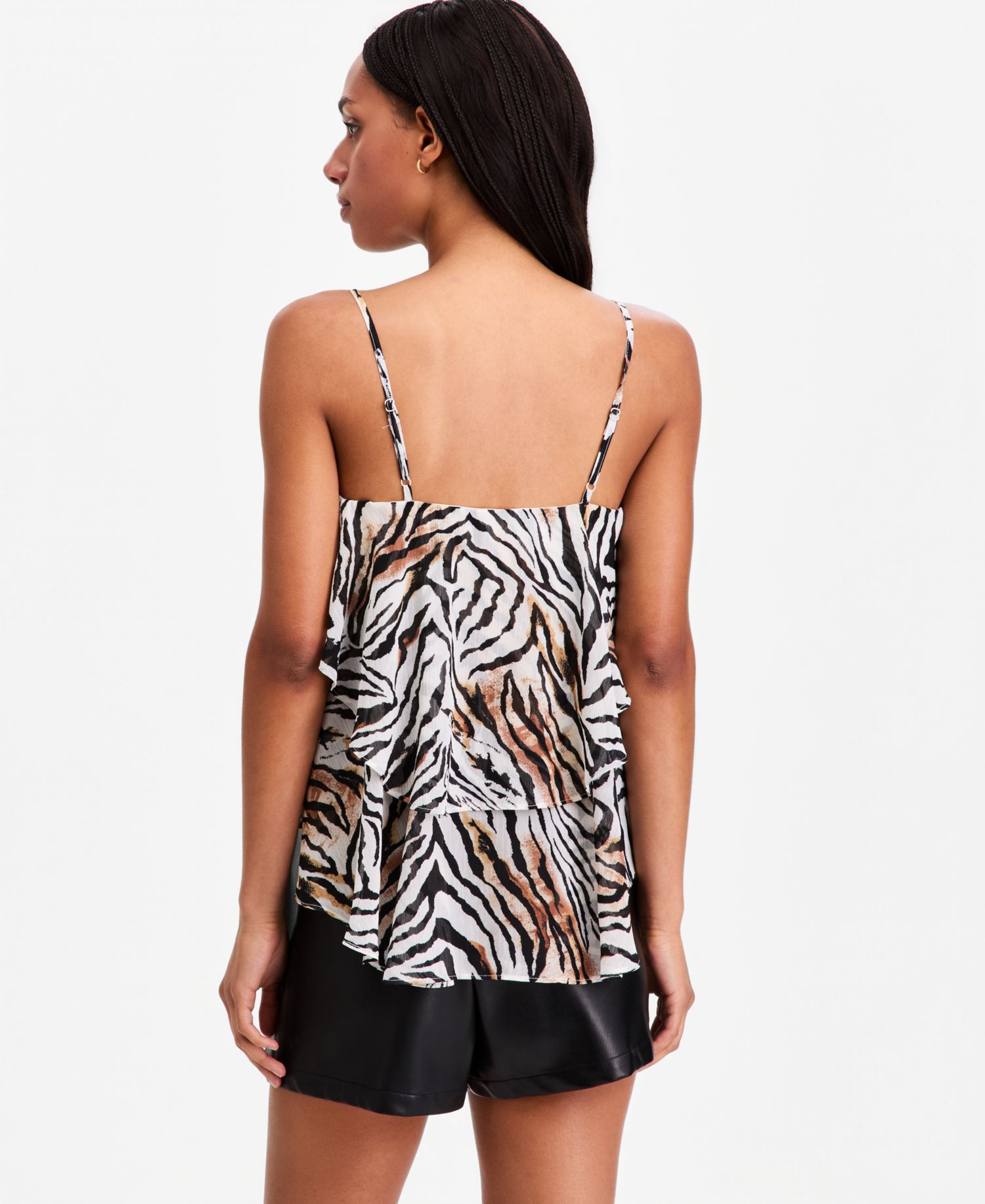 Women's Zebra Print High-Low Ruffle Tank
