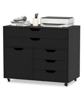 5-Drawer Mobile Storage Chest with Cabinet Door, 30.5 in L x 16 in W x 25 in H