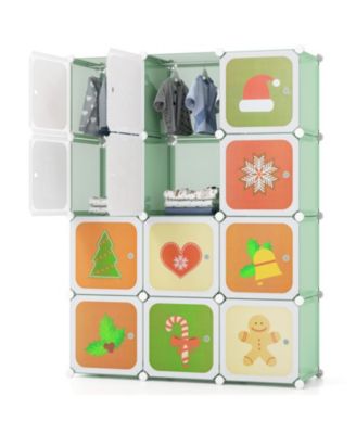 12-Cube Modular Kids Wardrobe with Hanging Section and Cartoon Doors