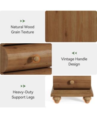 Solid Wood End Table Set of 2, 3 Drawers Narrow Sofa Side Table with Finished Back, Rustic Slim Nightstand Bedside Table