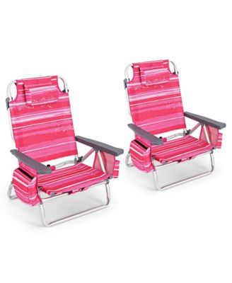 2-Pack Folding Backpack Beach Chair 5-Position Outdoor Reclining Chairs with Pillow