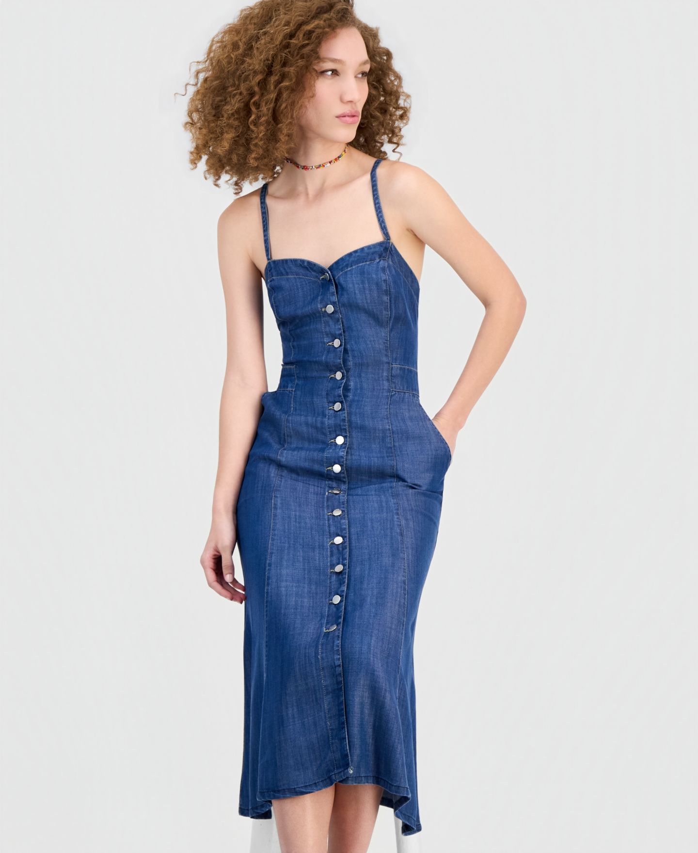 Женское платье GUESS Edna Denim Button-Front Midi, цвет: Deep Dive — фото 2