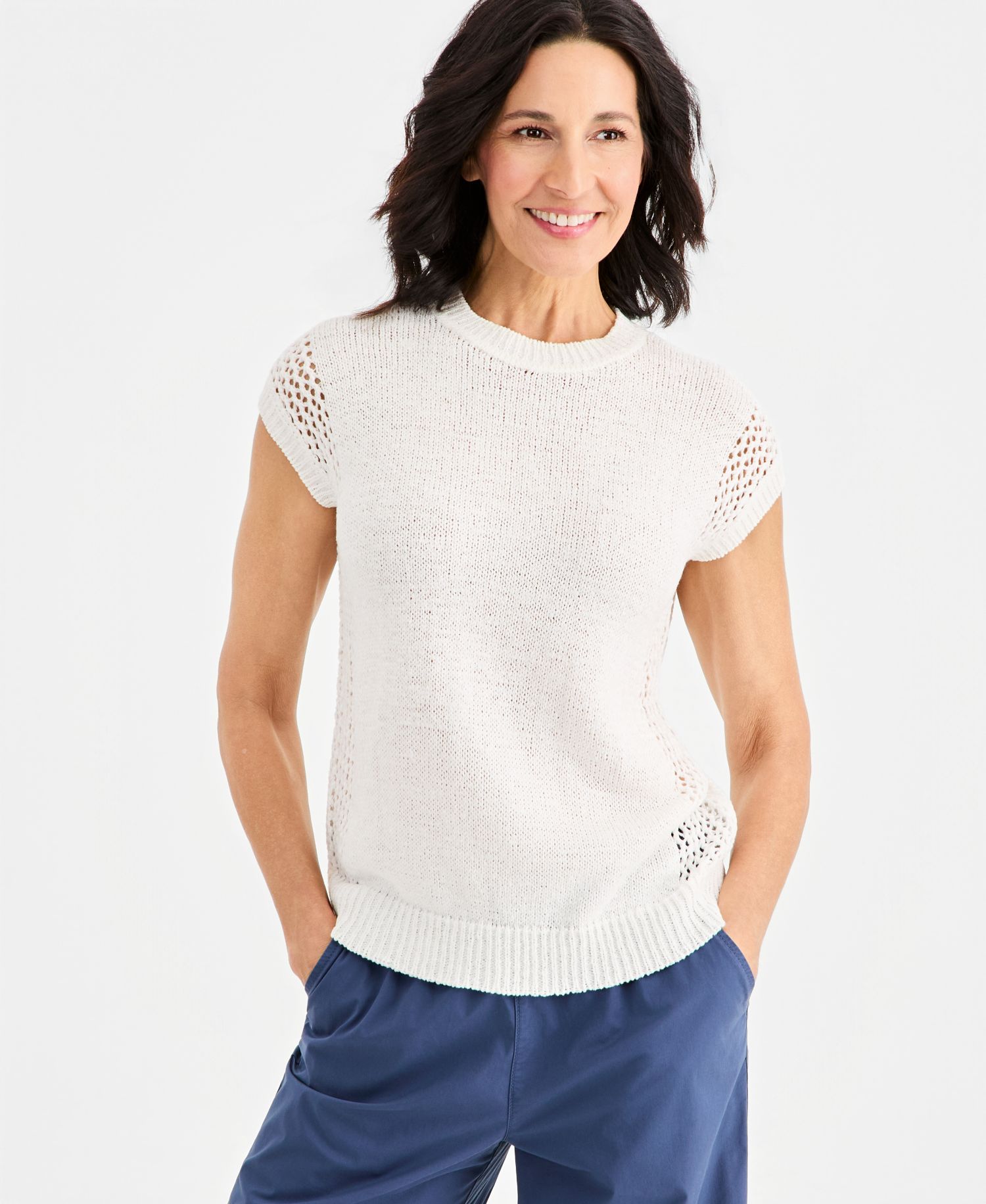 Women's Mixed-Stitch Dolman-Sleeve Sweater