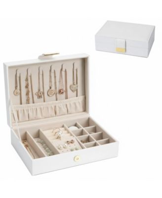 Leather Jewelry Box Elegant Small Chest Necklace Ring Earring Storage Portable Travel Home Use