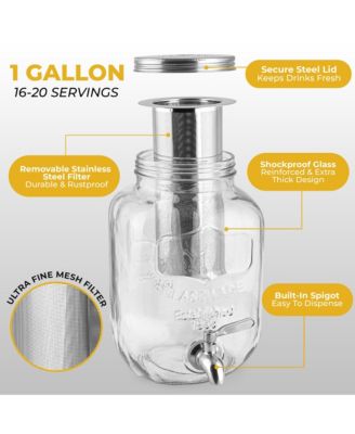 1 Gallon Glass Drink Dispenser with Spout and Stainless Filter