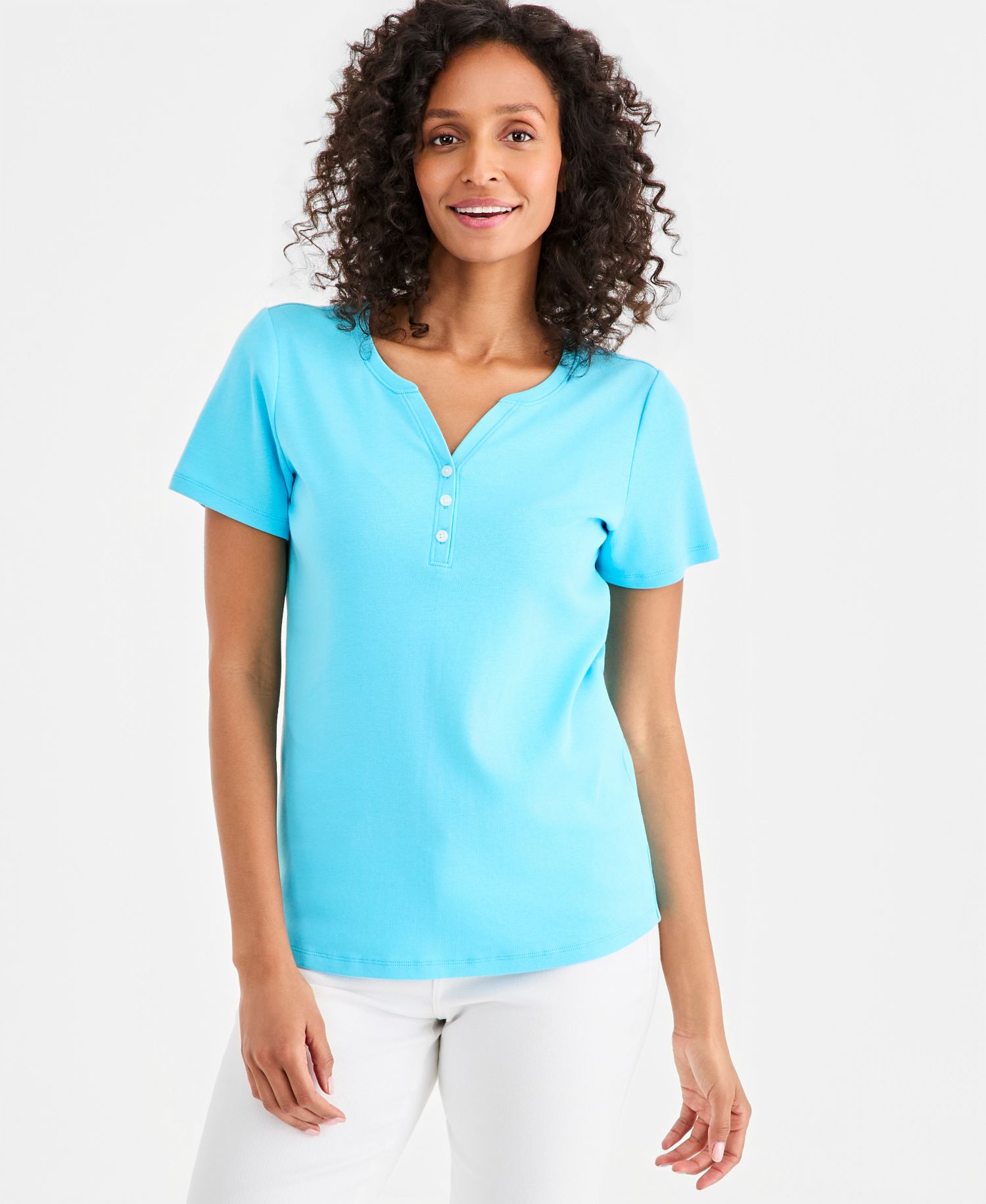 Women's Short-Sleeve Cotton Henley Top