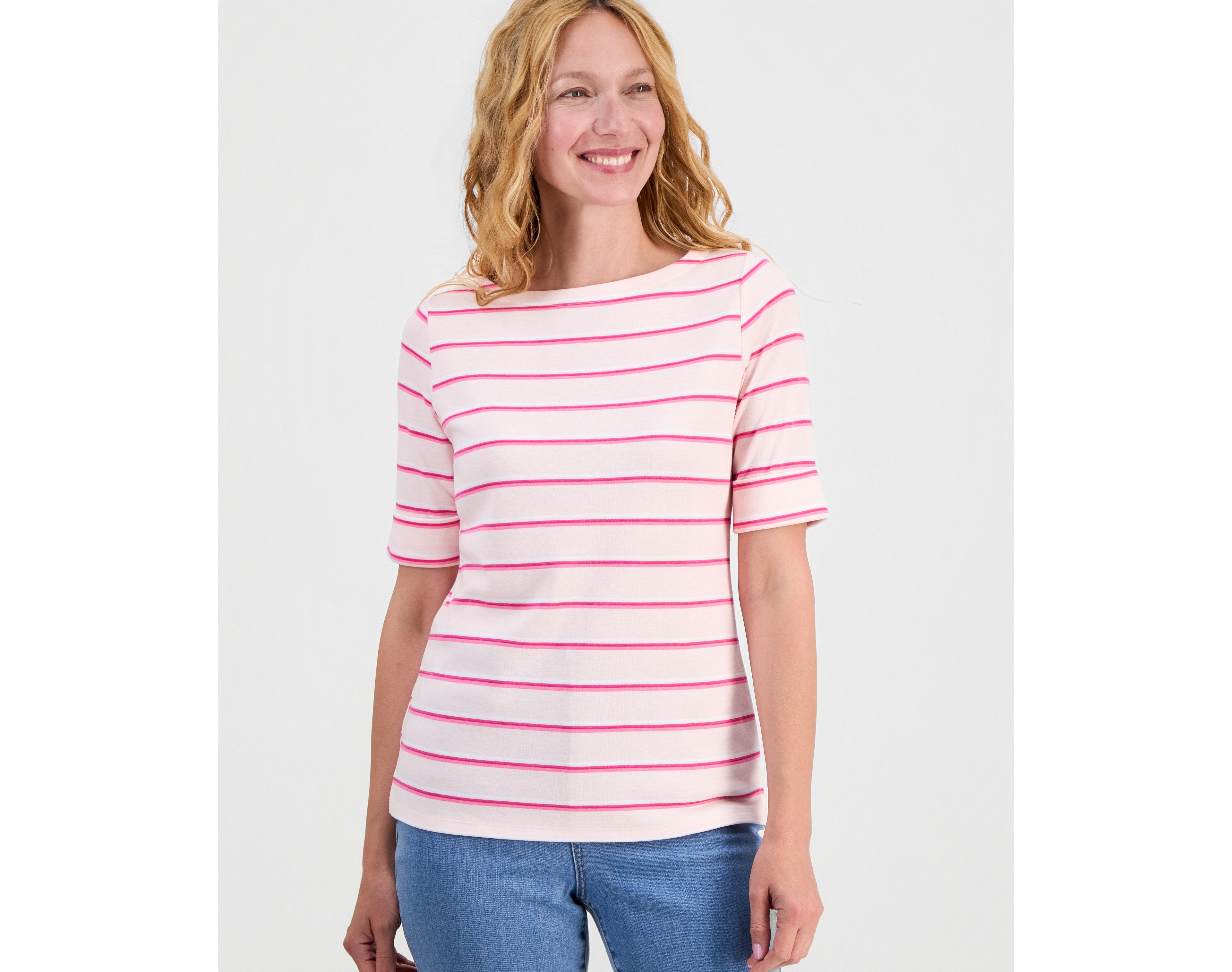 Style & Co Petite Multi-Stripe Boat-Neck Elbow-Sleeve Top, Macy's Exclusive