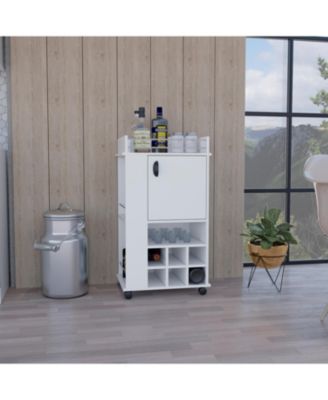 Bar Cart 4.4" W x 16.34" D with 4 Cabinets with Casters Neutral Finish