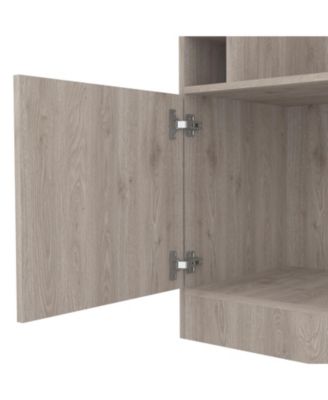 Corner Bar Cabinet with 8 Bottle Cubbies, Double Door and 2 Open Shelves