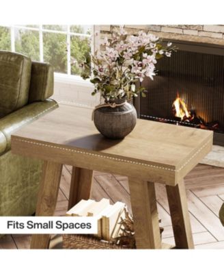 2-Tier Wooden End Table, Farmhouse Style, Rustic Grey, Small Sofa Side Table with Storage, Slim Nightstand