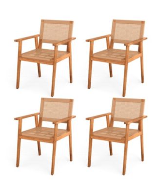 Acacia Wood Outdoor Dining Chairs Set of 4 w/Backrests and Armrests for Backyard