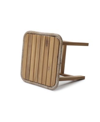  Outdoor Side Table, Acacia Wood Patio End Table with Woven Wicker Trim, Small Outdoor Accent Tables for Patio, Balcony, Garden