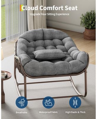 Rocking Egg Chair with Extra-Thick Cushions, Heavy-Duty 450 lb Capacity Steel Frame and Hand-Woven PE Wicker for Indoor Outdoor