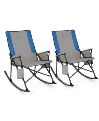 2-Pack Foldable Rocking Camp Chair, XL Cup Holder, Side Pocket, Space-Saving Folding, Swinging Rocker, Camping, Fishing, Patio, Blue