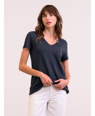 Women's Relaxed V-Neck Linen Blend T-Shirt