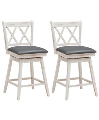 Set of 2 Barstools Swivel Counter Height Chairs with Rubber Wood Legs