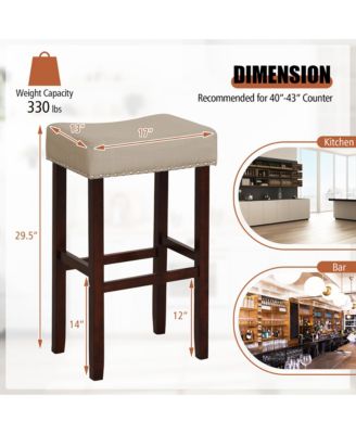 Set of 4 Bar Stools Bar Height Saddle Kitchen Chairs with Wooden Legs