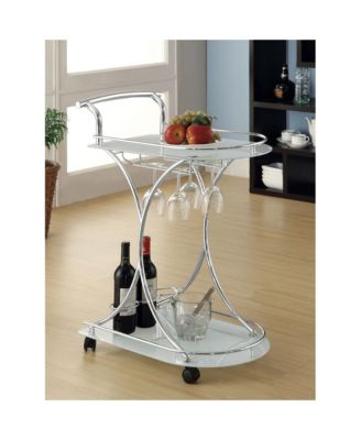 2-Tier Glass Shelf Metal Bar Cart with Stemware Rack