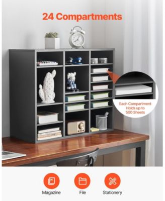24-Compartment Wood Literature Organizer with Adjustable Shelves, 29.0 x 12.0 x 24.4 in