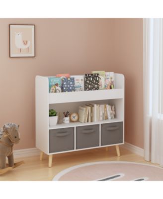 Kids Bookshelf with 3 Fabric Storage Bins, Modern Children's Bookcase with Storage for Toys and Books, for Playroom and Bedroom