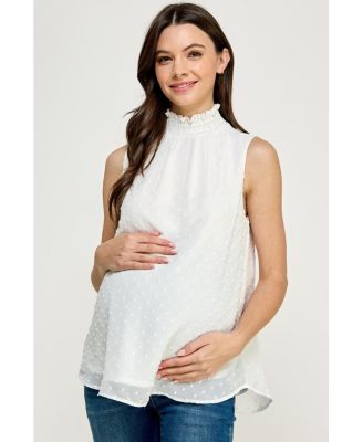 Maternity Swiss Dot Mock Neck Sleeveless Blouse