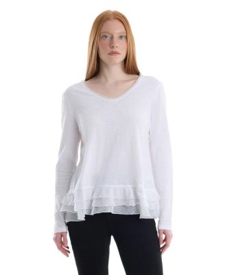 Women's V-Neck Mixed Media Long Sleeve Tee