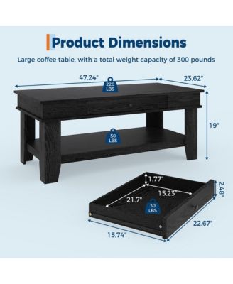 Coffee Table Center Table with Drawer and Storage Shelf, Large Coffee Tables Living Room, Sturdy and Easy to Clean