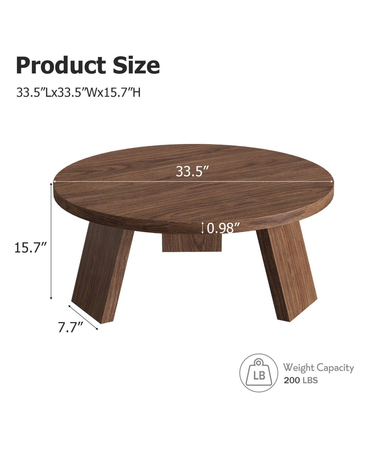Homfan 33.5" Round Coffee Table, Circle Center Table with Inclined Legs, Accent Cocktail Tables for Living Room, Bedroom, Easy Assembly