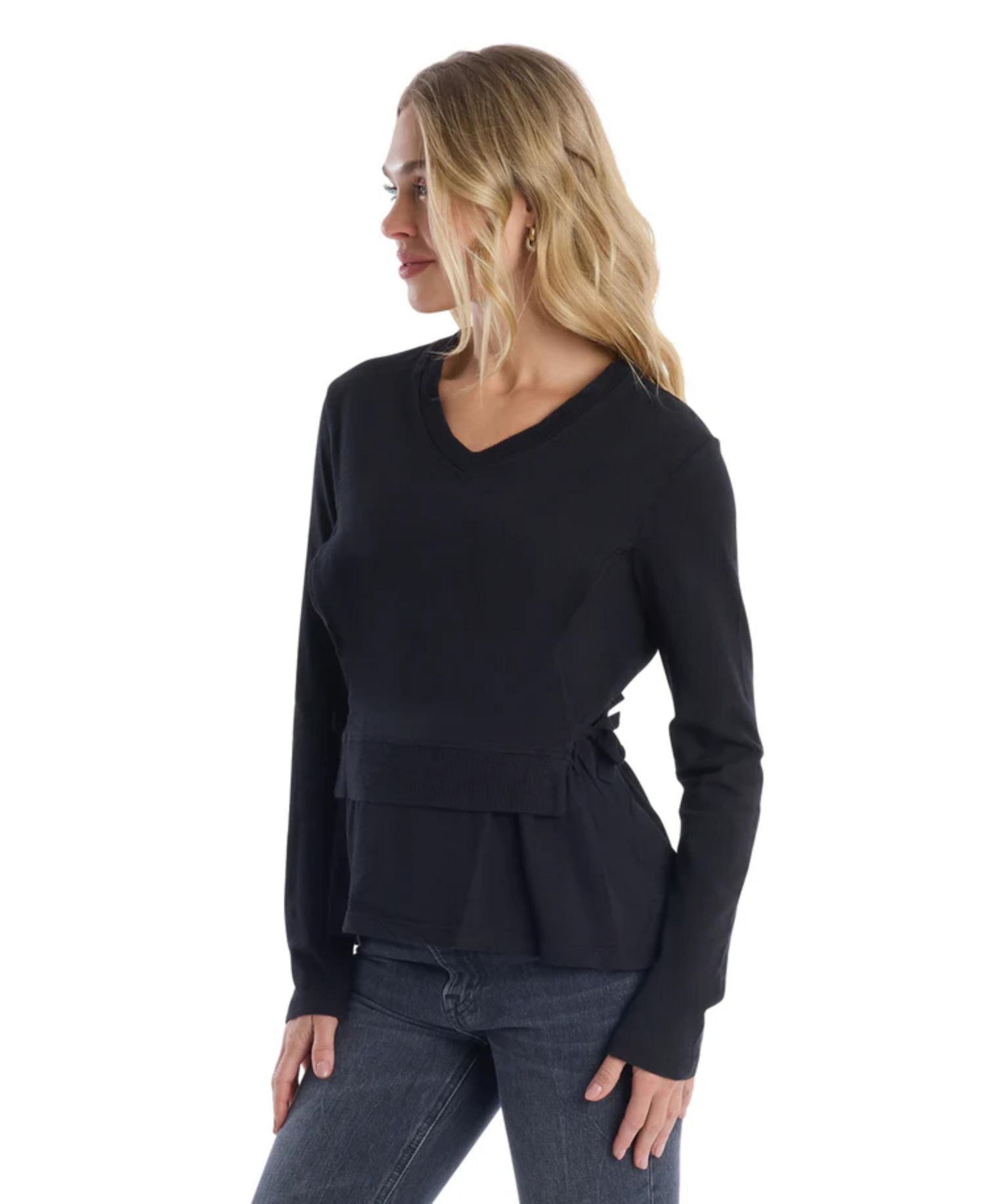 Women's Clothing Mixed Media Double Layer Long Sleeve Tee