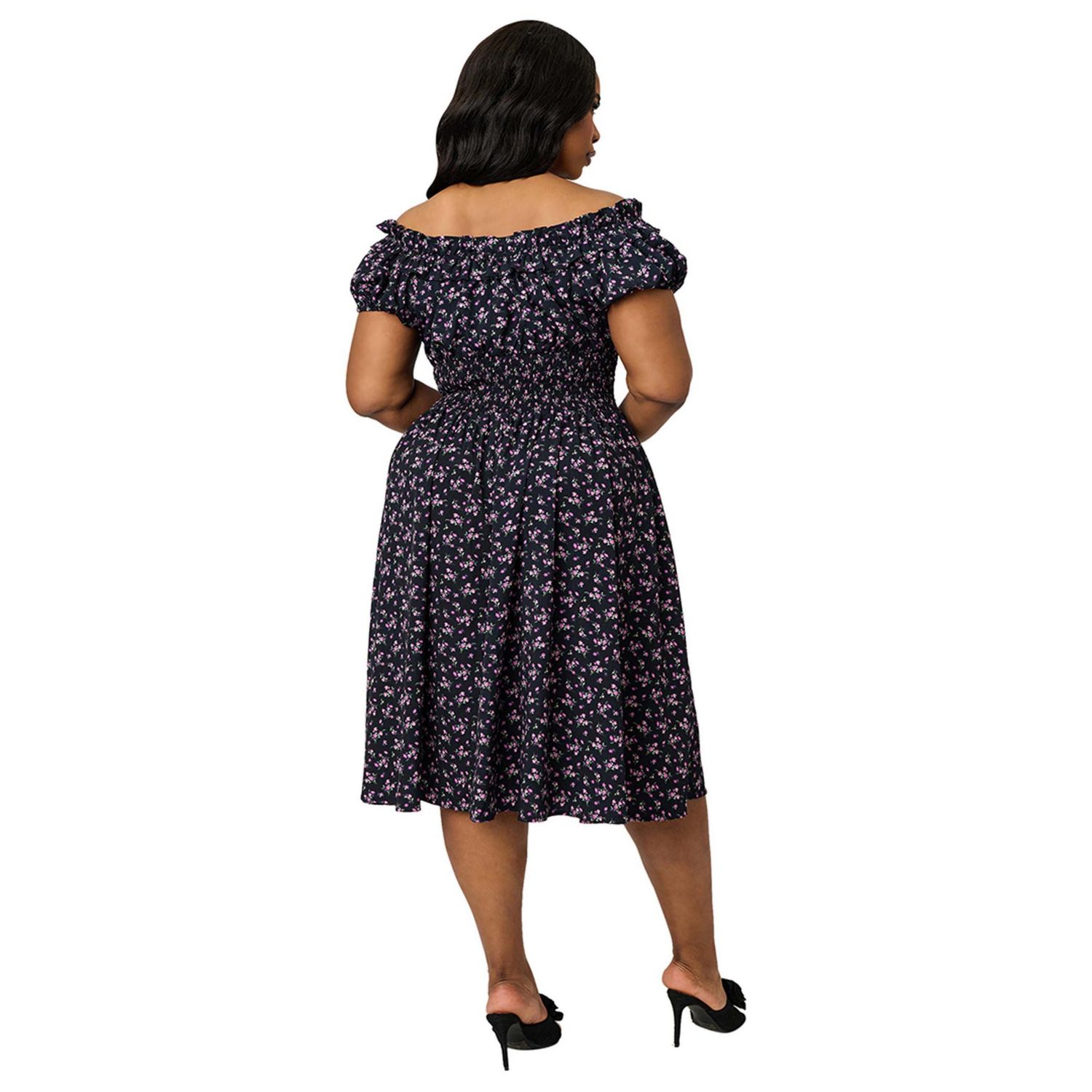 Plus Size 1950s Off The Shoulder Ruffle Swing Dress