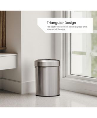 16 Gallon Stainless Steel Open Top Trash Can with Triangular Corner Design