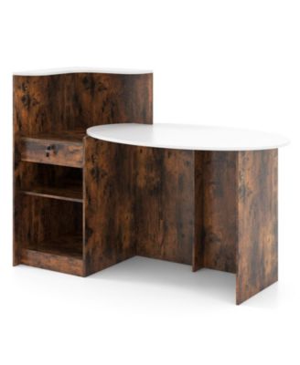 Reception Desk with Oval Tabletop and Lockable Drawer