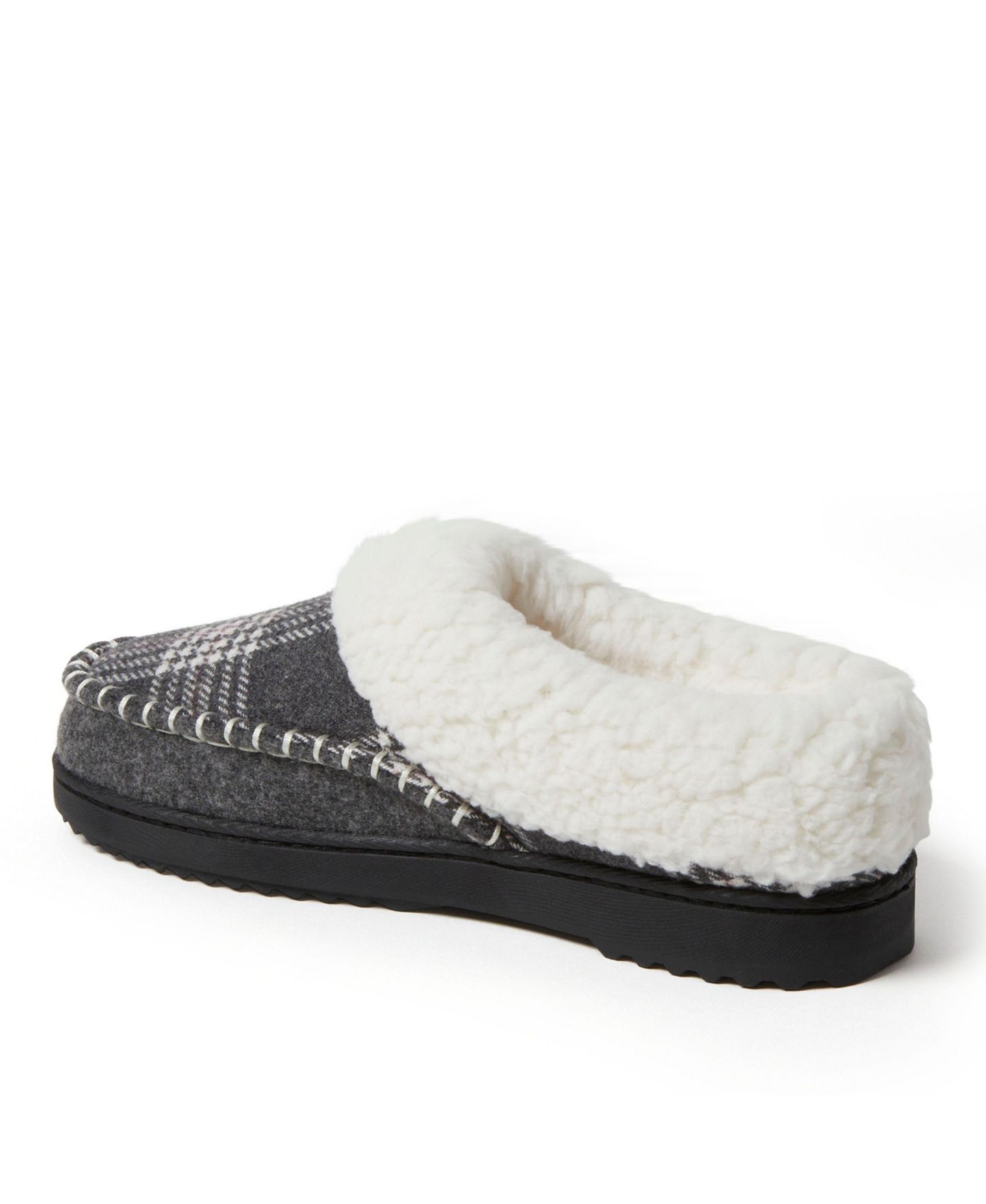 Женские сабо Dearfoams Nyla Felted Plaid Moccasin Toe Clog House Shoe Slipper, цвет: Тёмный меланжевый серый — фото 5