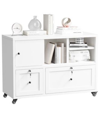 Metal Filing Cabinet with Lock, 2-Drawer File Cabinet with Open Storage Shelves and Full-Extension Slides, Holds A4/Legal/Letter Files