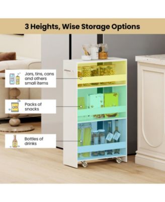 4-Tier Slim Rolling Kitchen Cart with Open Shelves and Guard Rails