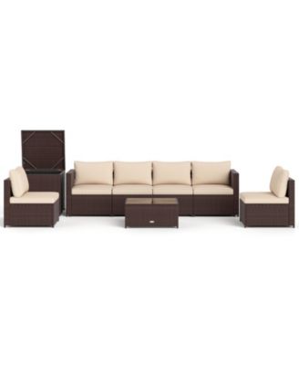 8 PCS Wicker Patio Furniture Set Rattan Sectional Sofa Set w/ Cushions