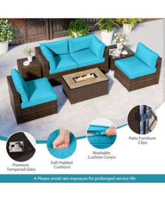 7 Piece Outdoor Furniture Set with Fire Pit Table and Propane Tank Cover