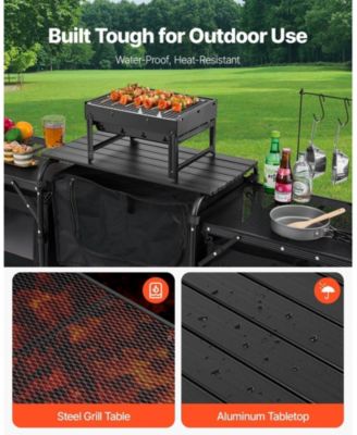 Portable Camping Kitchen Table Cook Station With Storage for BBQ and Picnic