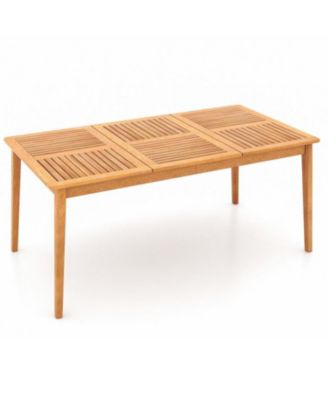 6-Person Outdoor Acacia Wood Rectangular Dining Table with Umbrella Hole