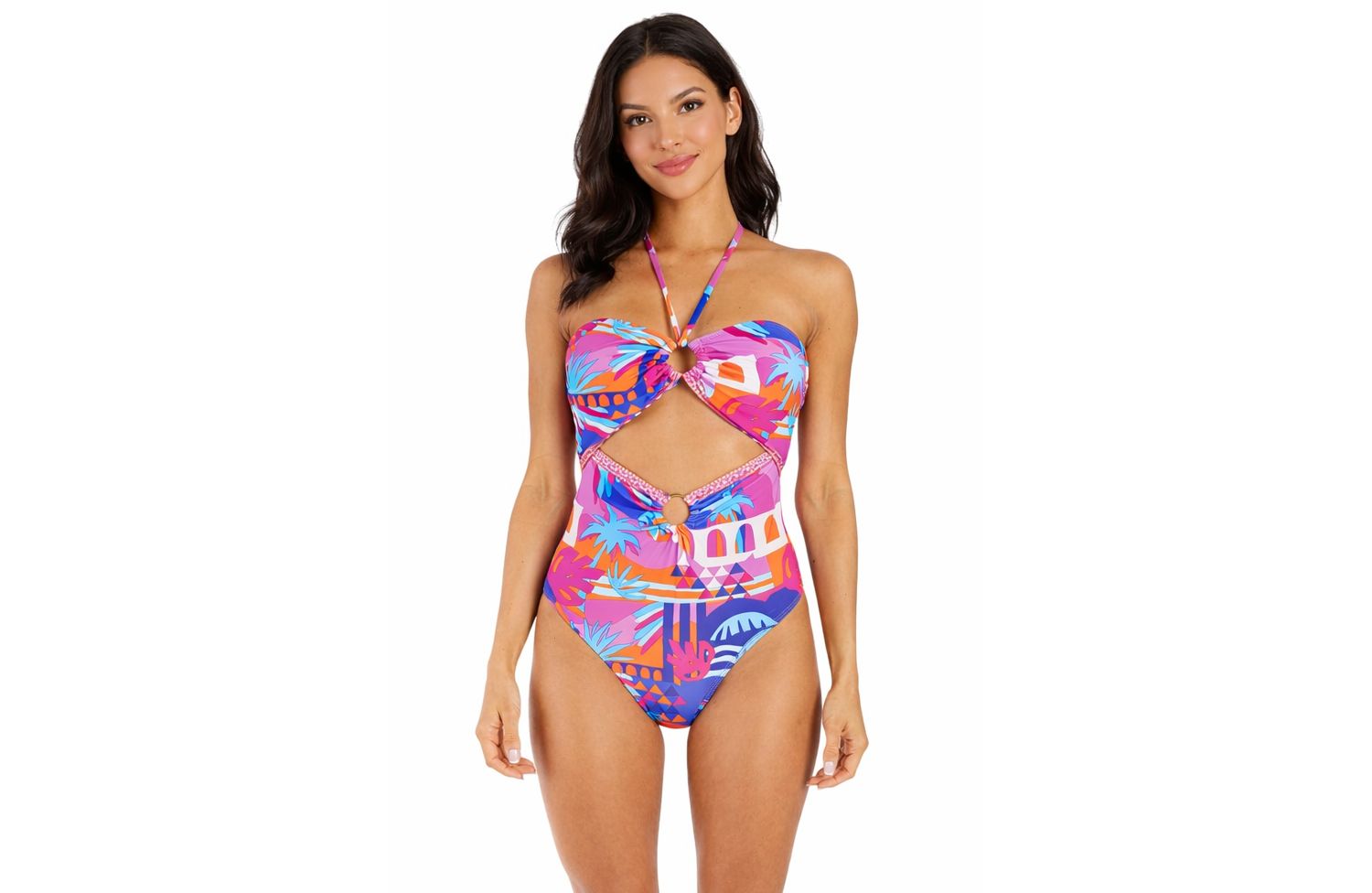 Women's Cut-Out Tropical One-Piece Swimsuit - Luxury Resort Swimwear