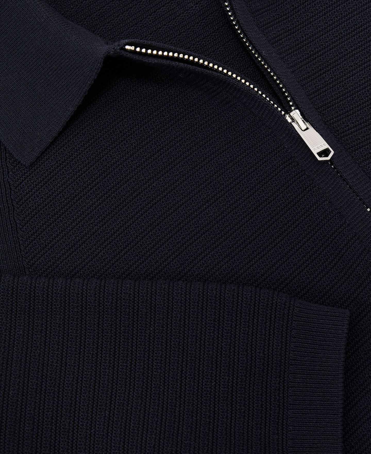 Мужское поло REISS Estate Textured-Knit Half-Zip Polo Shirt, цвет: Тёмно-синий — фото 4