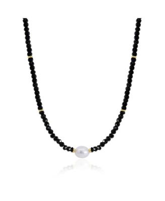 Spinel Bead Pearl Necklace 14K Gold