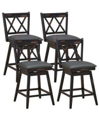 Set of 4 Barstools Swivel Counter Height Chairs with Rubber Wood Legs