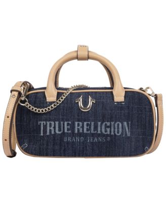 Bentley Denim and PU Mini Satchel - Women s Top Handle Crossbody Handbag with Chain Detail