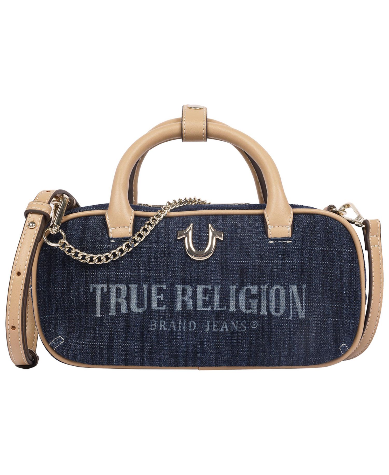 Bentley Denim and PU Mini Satchel - Women s Top Handle Crossbody Handbag with Chain Detail